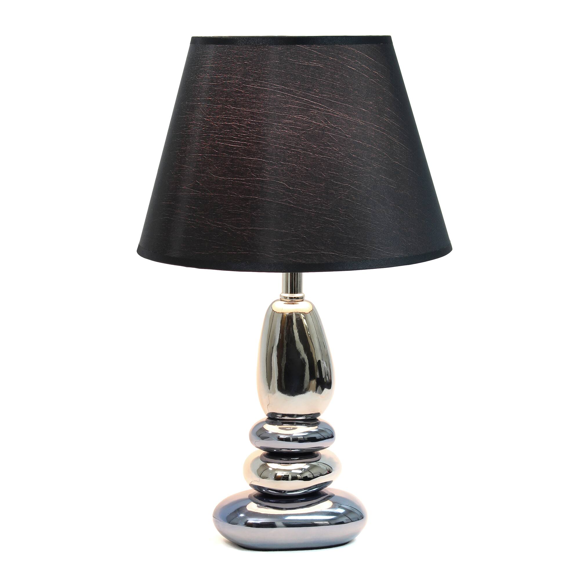 Elegant Designs™ 21.5" Chrome and Metallic Blue Stones Table Lamp with Black Shade